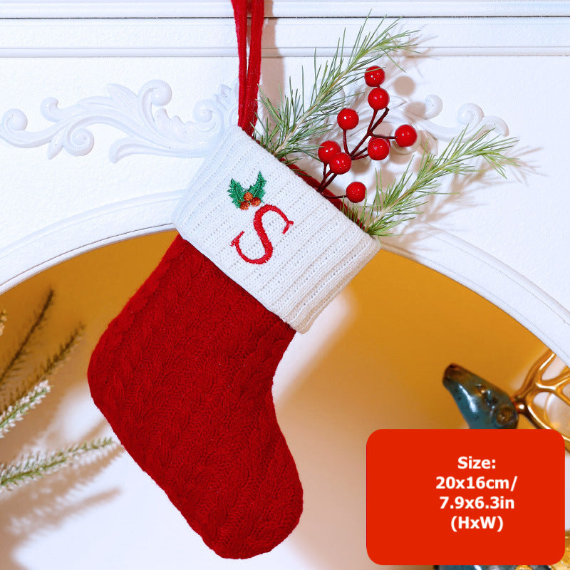 Knitted Stripe Christmas Stockings 26 Letters Embroidery Socks Decorations Gift Bag Xmas Tree Hanging Ornaments