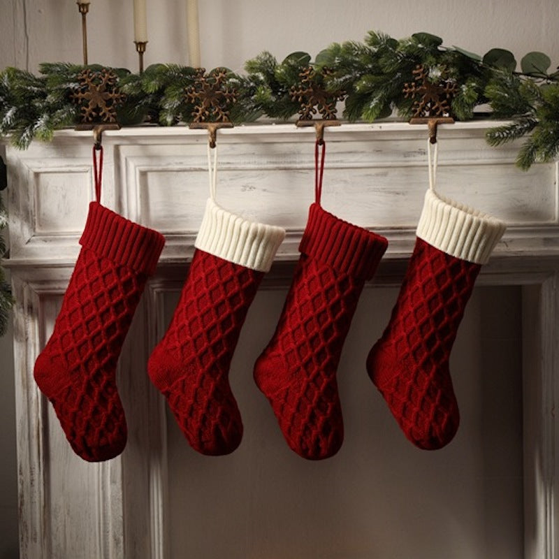 Large Knitted Diamond Christmas Stocking Candy Bag Decorations Gift Bag Xmas Tree Fireplace Hanging Ornament 18"