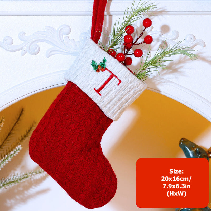 Knitted Stripe Christmas Stockings 26 Letters Embroidery Socks Decorations Gift Bag Xmas Tree Hanging Ornaments