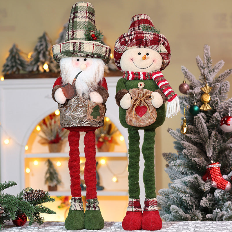 Christmas Telescope Doll Ornaments Retro Plaid Santa Decorations Snowman Deer Window Display Xmas Home Decor