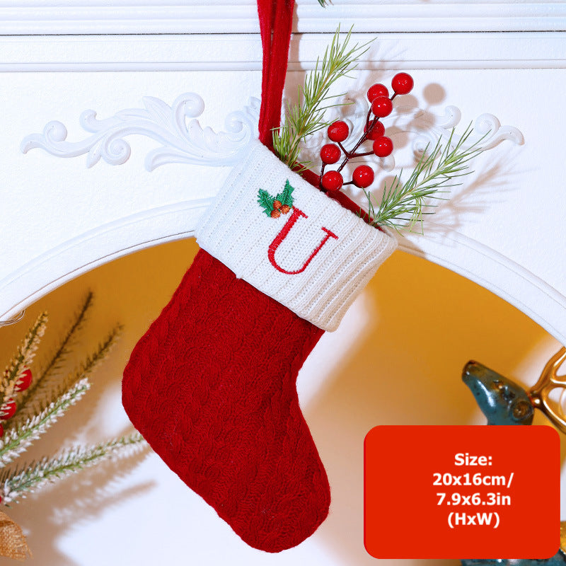 Knitted Stripe Christmas Stockings 26 Letters Embroidery Socks Decorations Gift Bag Xmas Tree Hanging Ornaments
