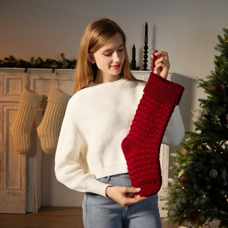 Christmas Hanging Ornament Knitted Stocking Gift Bag Socks Xmas Party Decorations Candy Bag