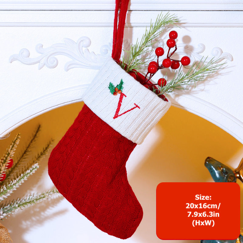 Knitted Stripe Christmas Stockings 26 Letters Embroidery Socks Decorations Gift Bag Xmas Tree Hanging Ornaments