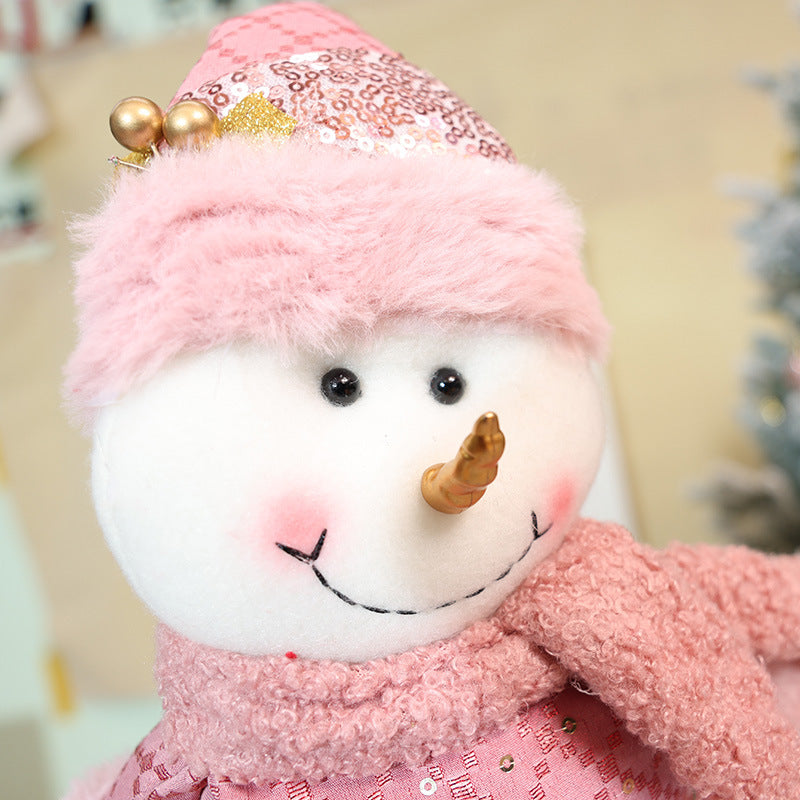 Christmas Decorations Pink Snowman Doll Telescope Santa Clause Ornaments Xmas Deer Window Decor Gift