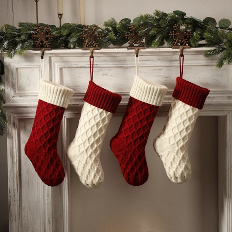 Large Knitted Diamond Christmas Stocking Candy Bag Decorations Gift Bag Xmas Tree Fireplace Hanging Ornament 18"