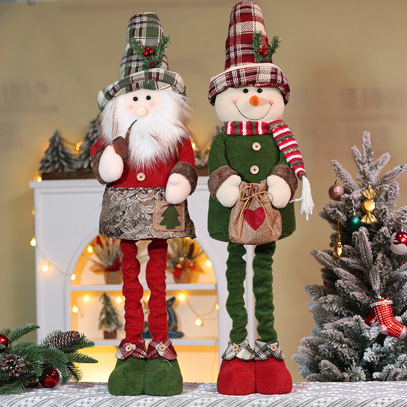 Christmas Telescope Doll Ornaments Retro Plaid Santa Decorations Snowman Deer Window Display Xmas Home Decor