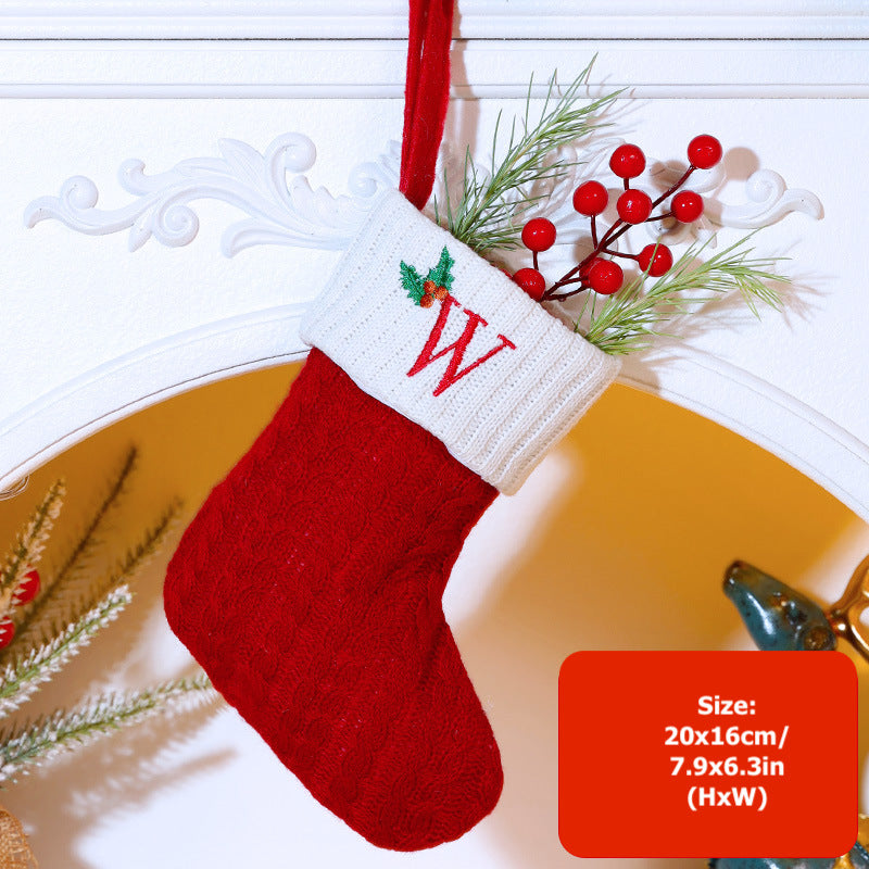 Knitted Stripe Christmas Stockings 26 Letters Embroidery Socks Decorations Gift Bag Xmas Tree Hanging Ornaments