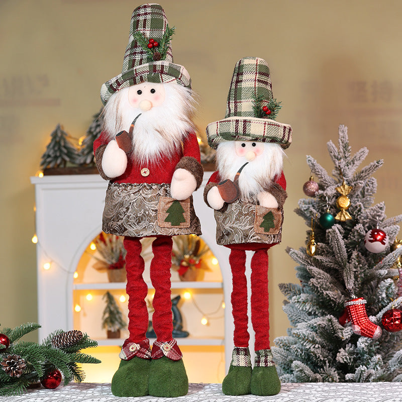 Christmas Telescope Doll Ornaments Retro Plaid Santa Decorations Snowman Deer Window Display Xmas Home Decor