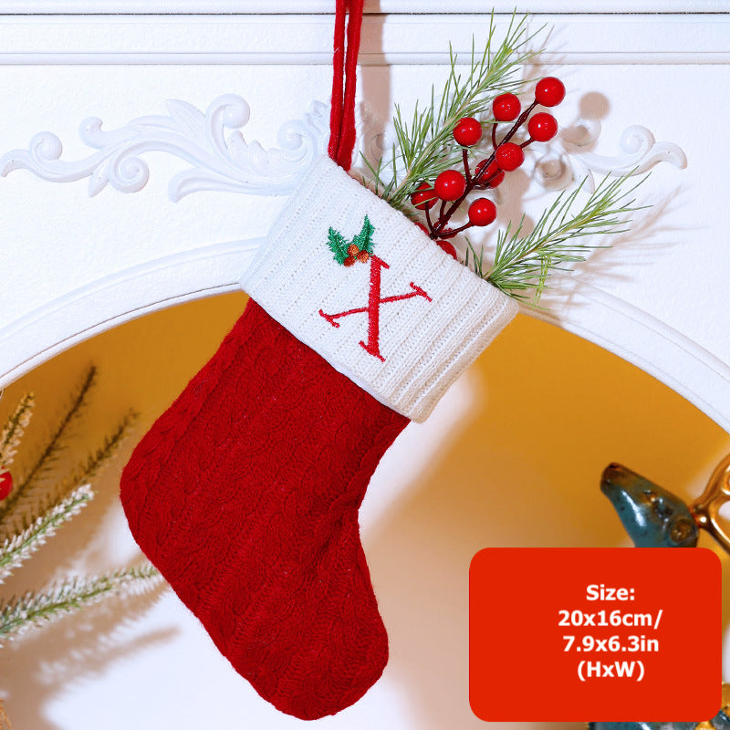 Knitted Stripe Christmas Stockings 26 Letters Embroidery Socks Decorations Gift Bag Xmas Tree Hanging Ornaments