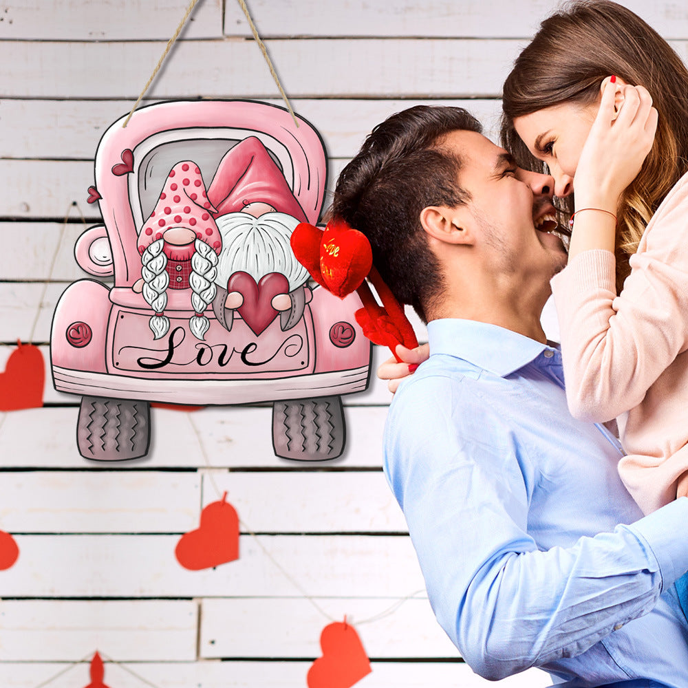 Valentine'd Day Decorations Wooden Sign Couple Gnomes Hanging Ornaments for Wedding Engagement Anniversary Festive Party Atmosphere Decor Wreath Accessory