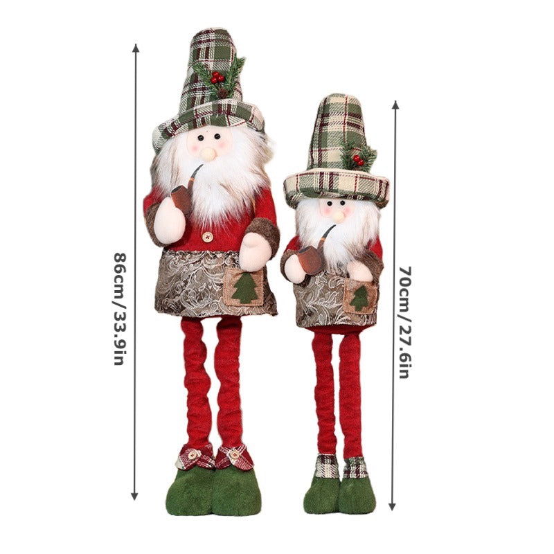 Christmas Telescope Doll Ornaments Retro Plaid Santa Decorations Snowman Deer Window Display Xmas Home Decor