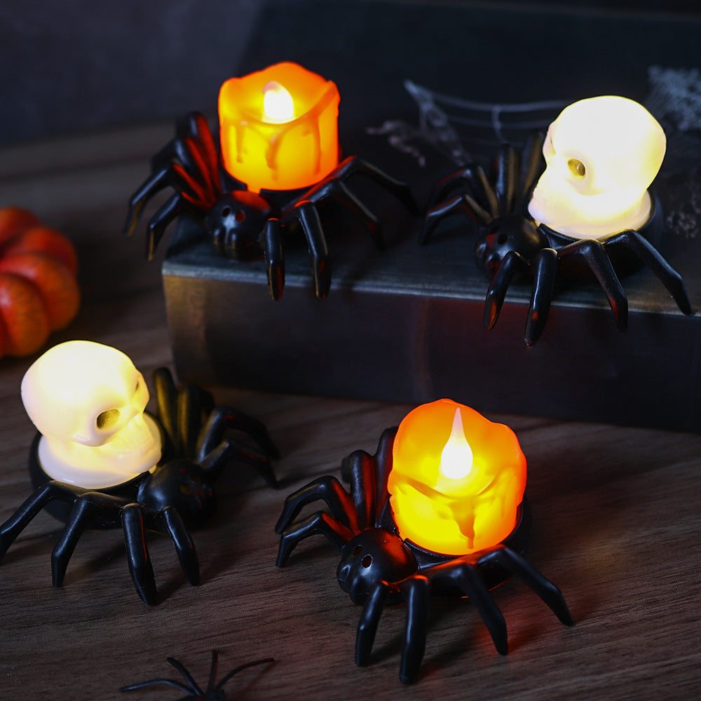 2Pack LED Spider Light for Halloween Decorations Spooky Skull Night Lamp Holiday Party Decoration Table Ornaments for Home Pub Ambient Lighting Party Props Gifts