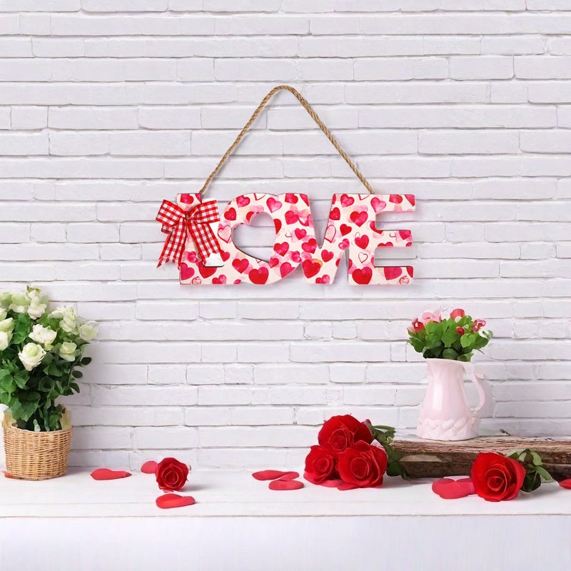 Love Wooden Hanging Ornament Charming Decor for Wall, Front Door, Valentine's Day, Wedding, Holiday Home Decorations DIY Wreath Accessories