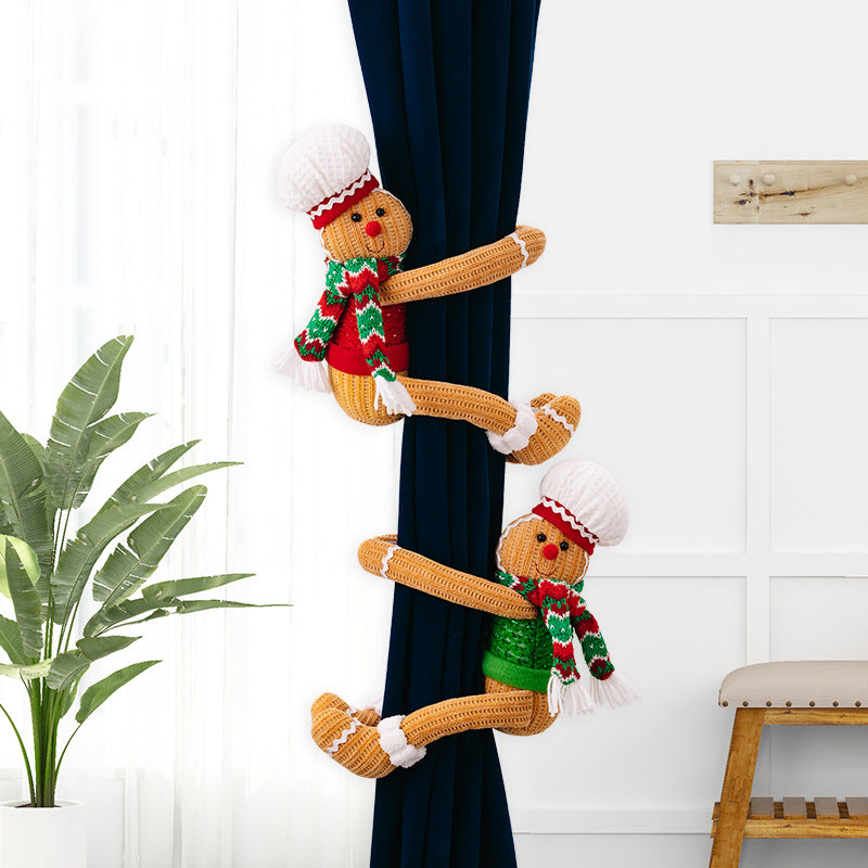 Christmas Decorations Gingerbread Man Curtain Buckle Chef Hat Window Curtain Hanging Ornaments Home Hotel Decor