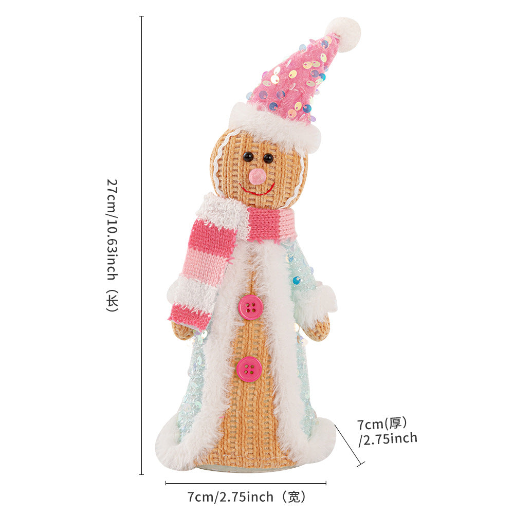 Christmas Decorations Pink Gingerbread Man Sequin Standing Doll Party Ornaments Home Table Decor Holiday Gift