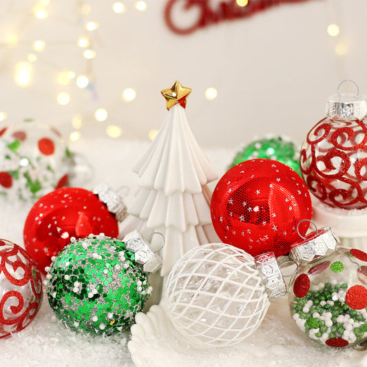 6cm/2.4in Christmas Balls Red Green White Glitter Baubles Xmas Tree Decorations Hanging Ornaments for Holiday Party 25PCS