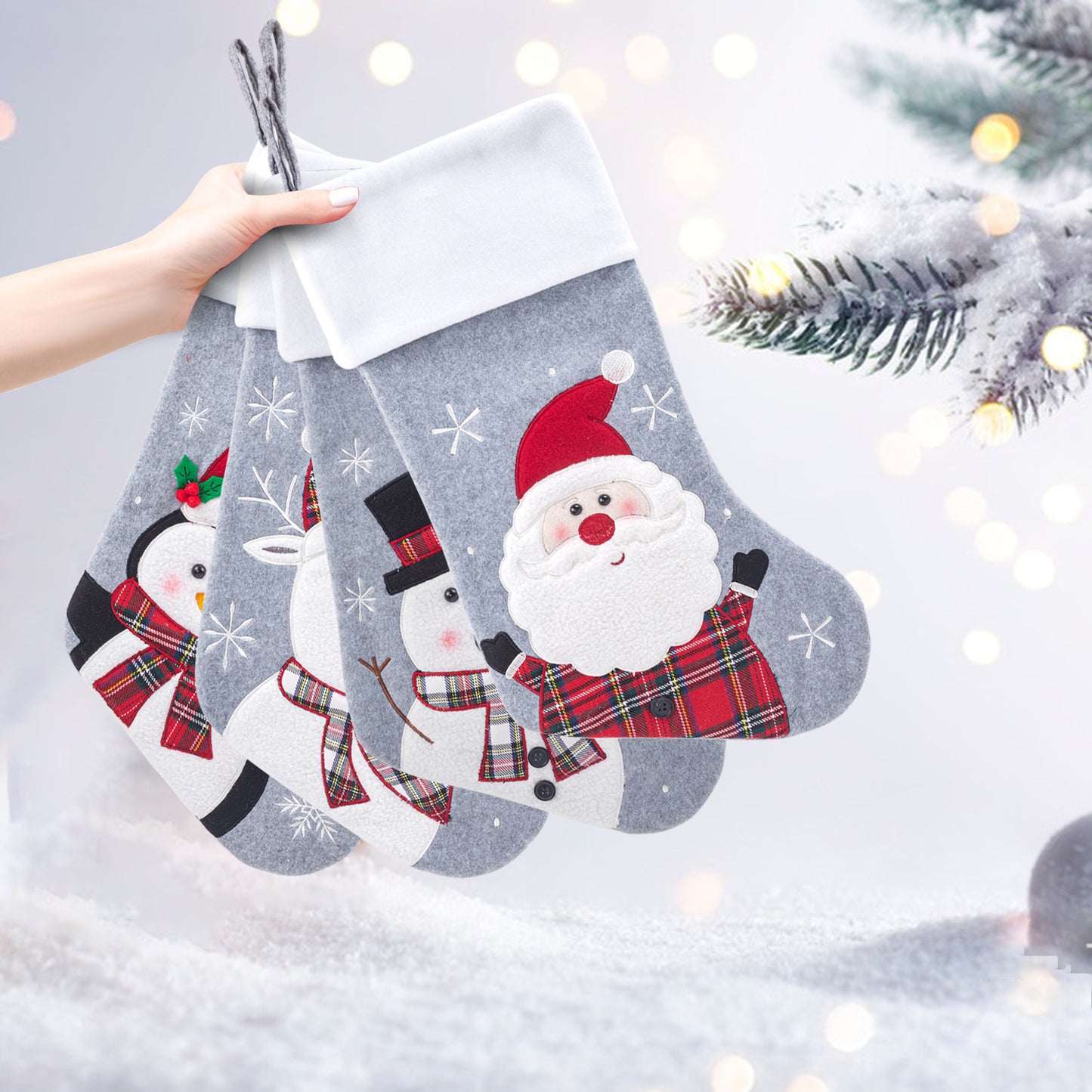 Christmas Stocking Decorations Cartoon Santa Snowman Socks Gifts Candy Bag Xmas Tree Hanging Ornaments Holiday Decor