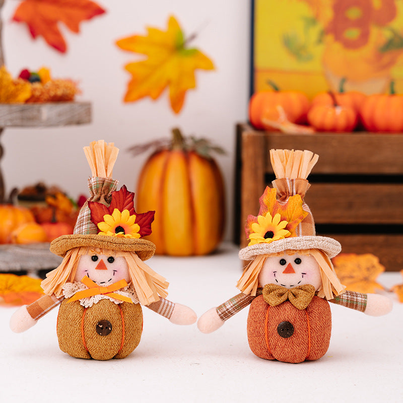 2PCS Cute Pumpkin Strawman Doll for Thanksgiving Decorations Sunflower Maple Hangings Tabletop Ornaments Fall Home Decor Harvest Festival Pendants Gifts