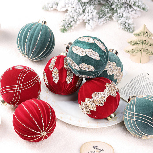 4Pack Flock Christmas Ball Xmas Tree Pendants Colored Diamond Hanging Ornaments Holiday Home Decor
