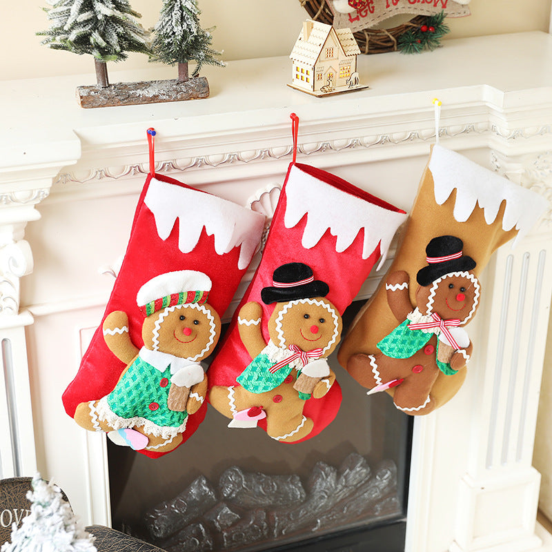 Christmas Stocking Decorations Cute Gingerbread Man Gift Bag Xmas Tree Hanging Ornaments Ginger Man Candy Bag Pendants Decor