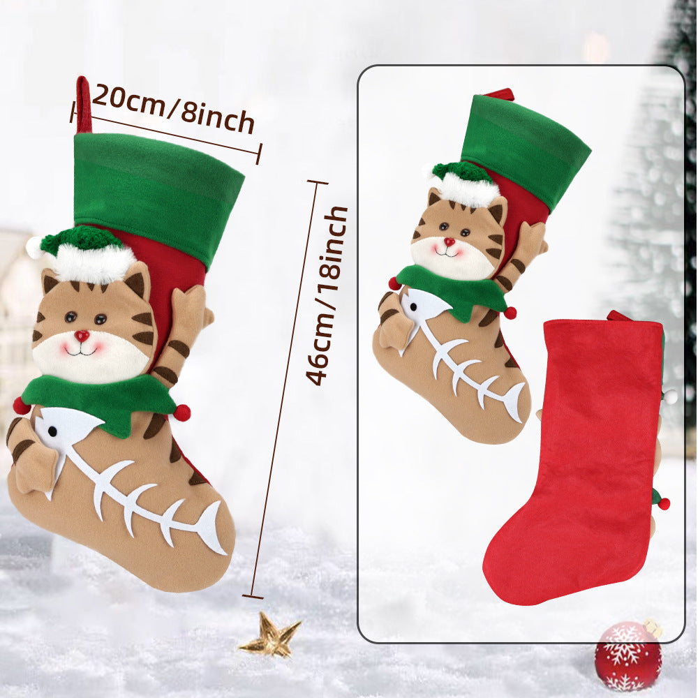 3D Cartoon Christmas Stocking Dog and Cat Large Gift Bag Xmas Tree Hanging Ornaments 18"