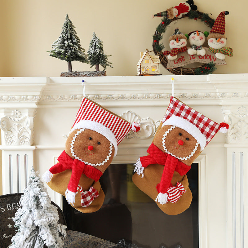 Christmas Stocking Gingerman Gift Bag Red White Plaid Gingerbread Man Candy Bag Strip Hanging Ornaments Xmas Tree Pendants Decorations Home Holiday Party Decor