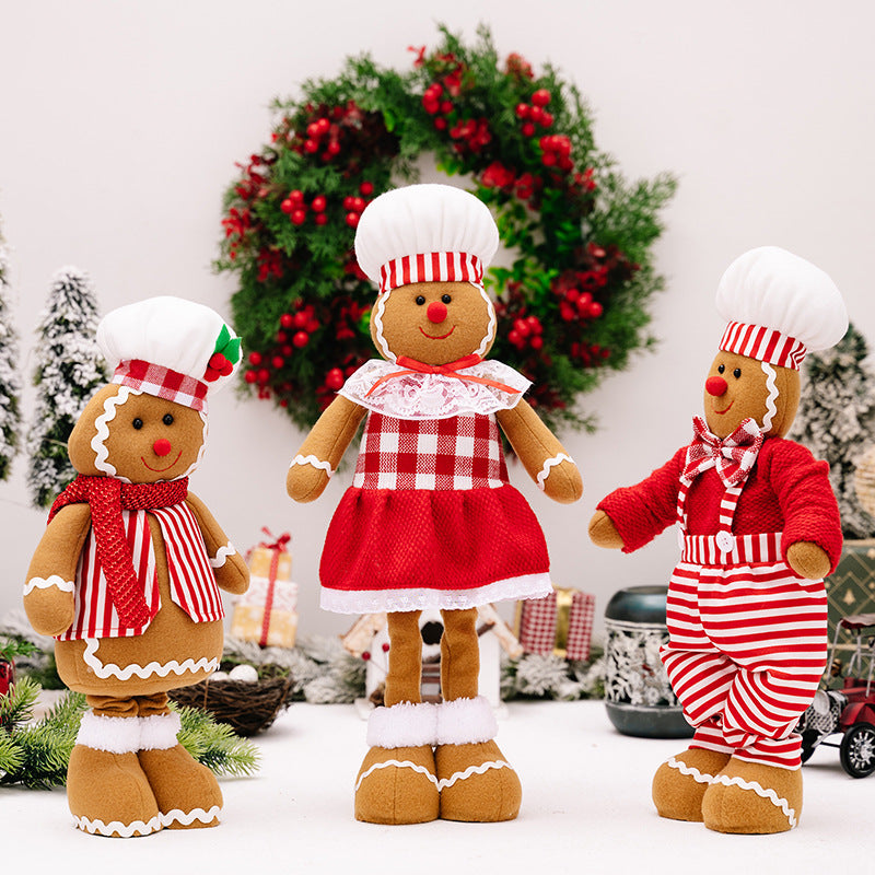 Striped Overalls Ginger Man Ornaments Red White Plaid Chef Hat Telescope Gingerbread Man Doll Gifts Home Window Decoration