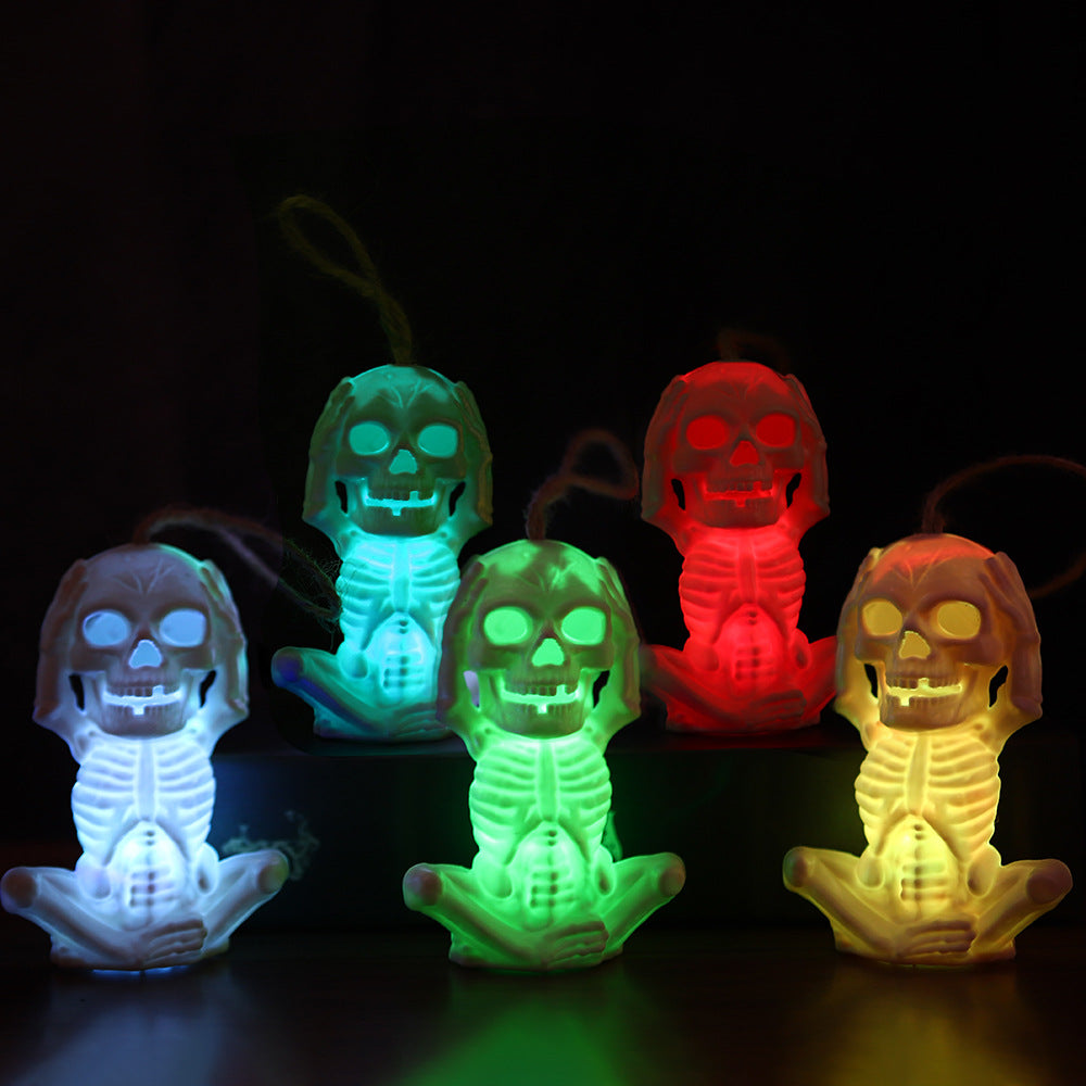 2Pack LED Skull Lights for Halloween Decorations Portable Skeleton Flash Night Lamp Spooky Hanging Ornaments