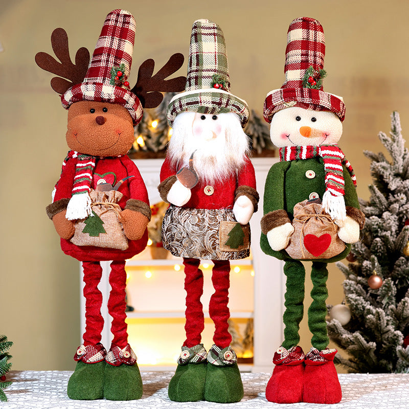 Christmas Telescope Doll Ornaments Retro Plaid Santa Decorations Snowman Deer Window Display Xmas Home Decor