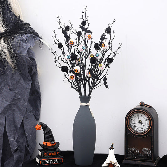 3PCS Halloween Decorations Maple Bat Branch Ornament Pinecone Eye Bead DIY Bouquet Home Decor