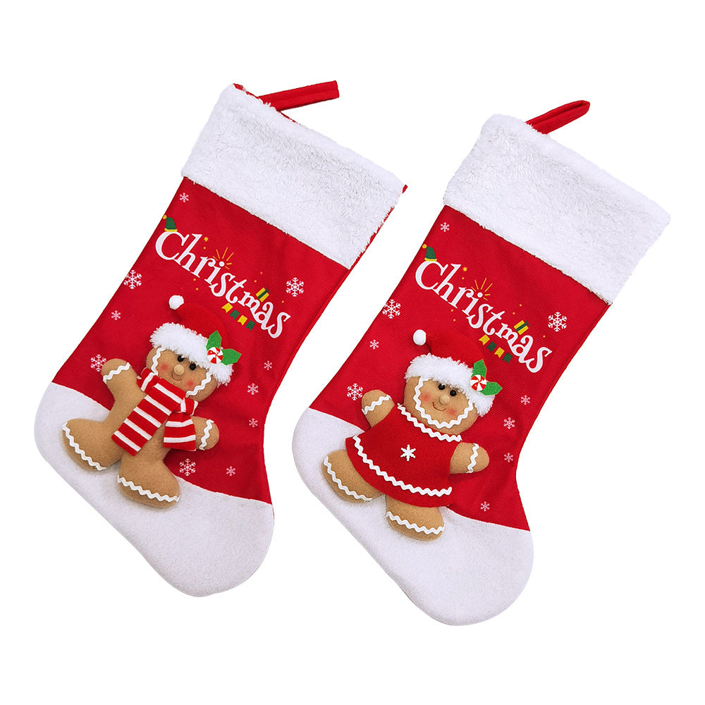 Gingerbread Man Christmas Stocking Large Gift Bag Santa Hanging Ornaments Snowman Candy Bag Xmas Tree Pendants Holiday Party Decor