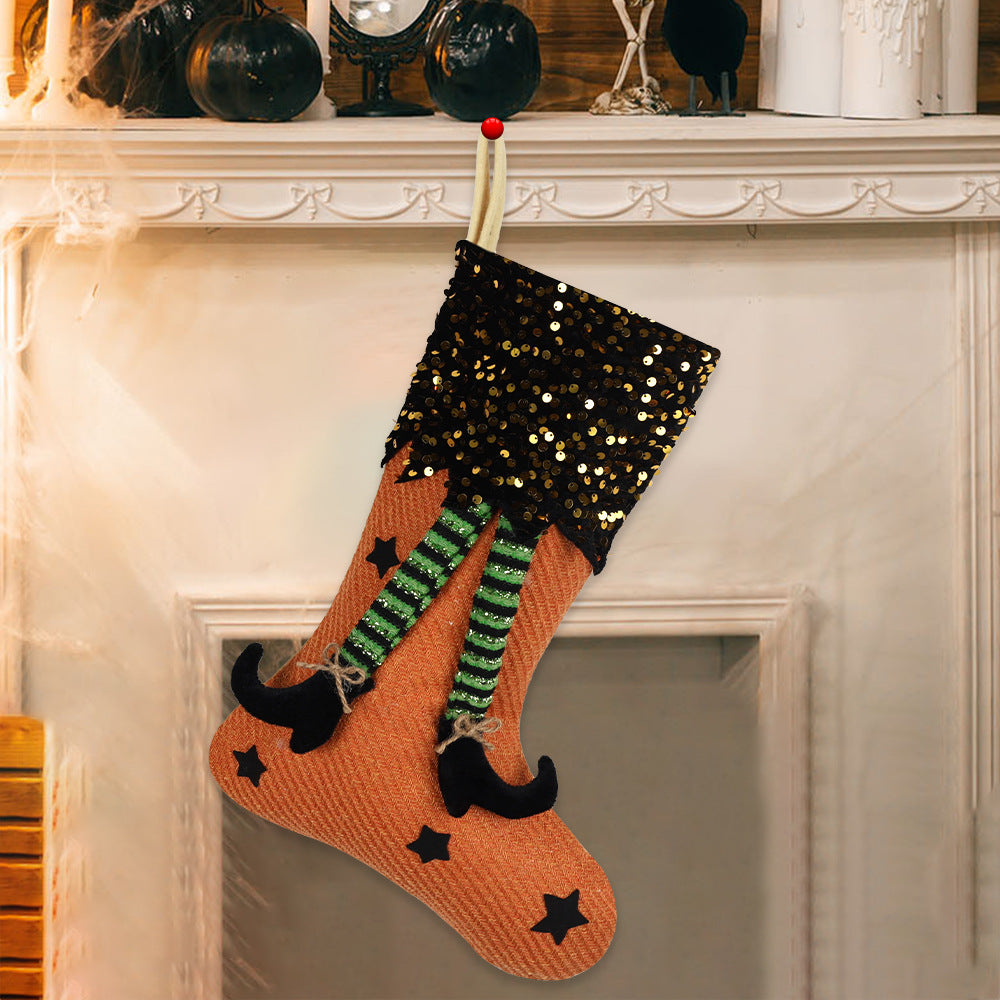 Halloween Decorations Sequin Long Leg Stocking Large Gift Bag Hanging Ornaments for Party Home Decor