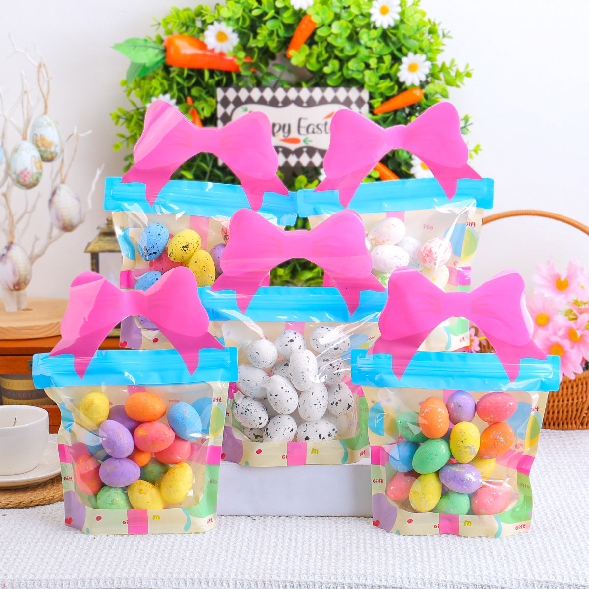 18PCS Foam Easter Eggs Holiday Party Decorations Artificial Spot Egg Gift Bag