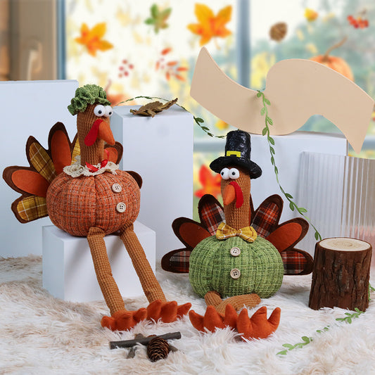 Thanksgiving Decorations Long Legs Turkey Doll Ornaments Fall Harvest Festival Home Party Decor Window Decorative Craft Gifts