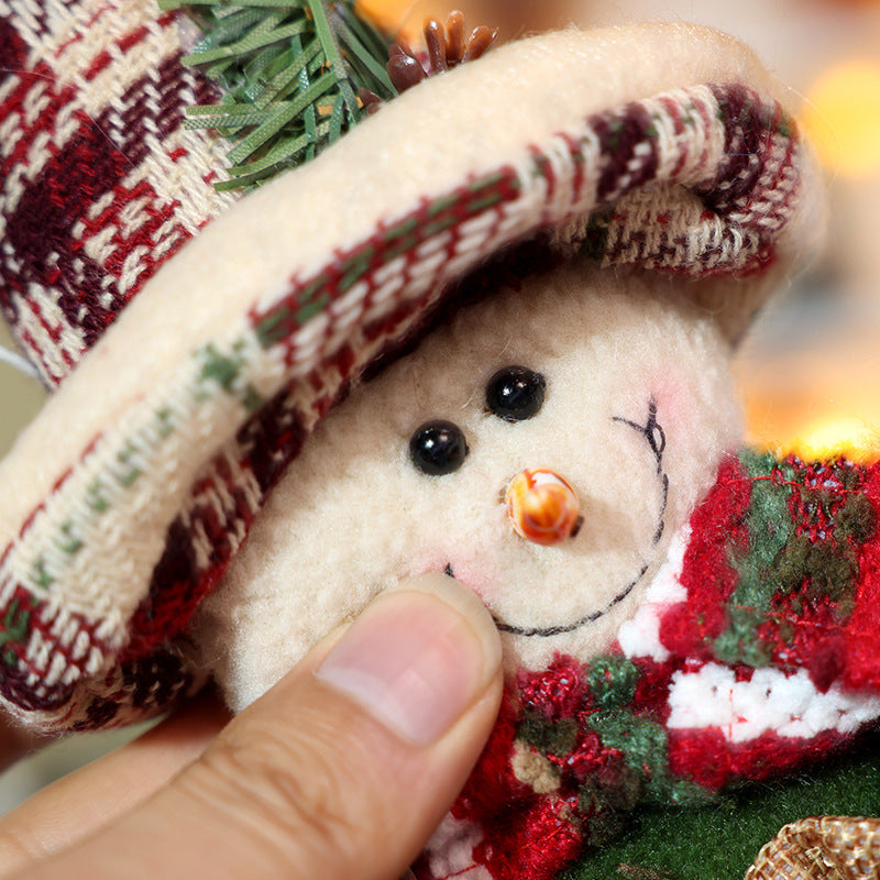 2PCS Christmas Decorations Plaid Snowman Santa Doll Pendant Xmas Tree Hanging Ornaments Holiday Home Decor