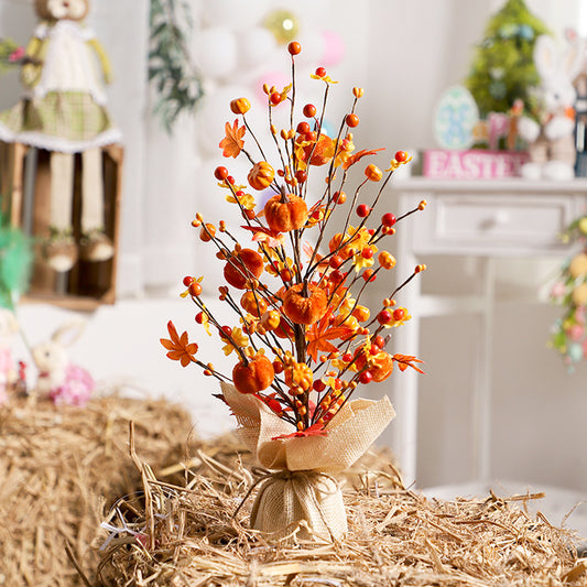 Pumpkin Maple Decorative Tree Thanksgiving Halloween Decorations Holiday Tabletop Ornaments Harvest Festival Farm Garden Family Party Home Decor