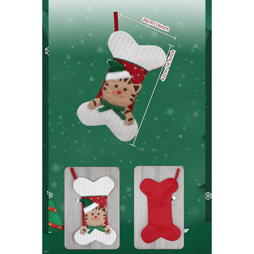 Christmas Stocking Decorations Cartoon Cat Dog Bone Socks Xmas Tree Hanging Ornament Gift Bag Fireplace Holiday Home Decor