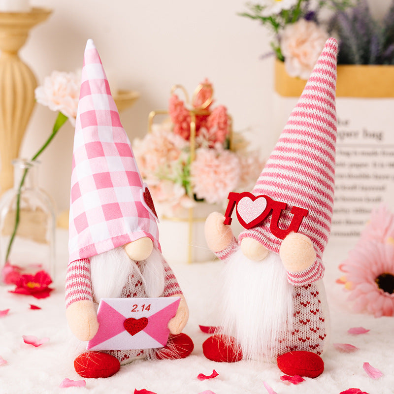 Pink Valentine's Day Doll Decorations Couple Gnome Tabletop Ornaments Gifts Holiday Home Decor