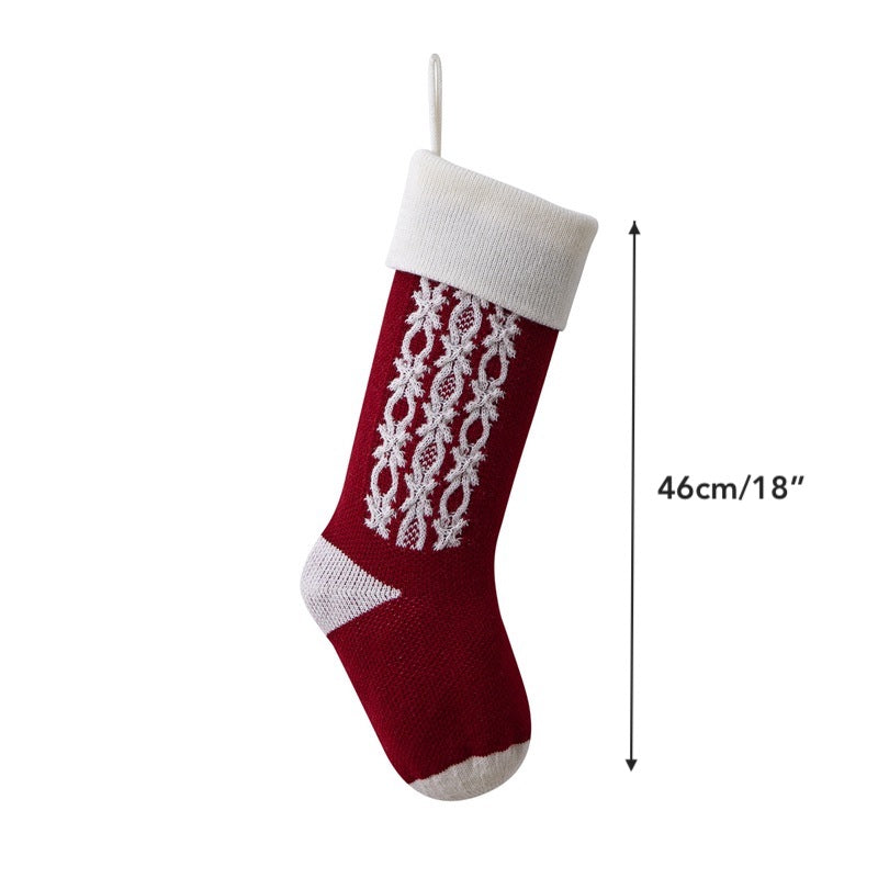 Retro Applique Christmas Stocking Knitted Gift Bag Xmas Tree Pendant Fireplace Hanging Ornament Candy Bag Holiday Home Decor