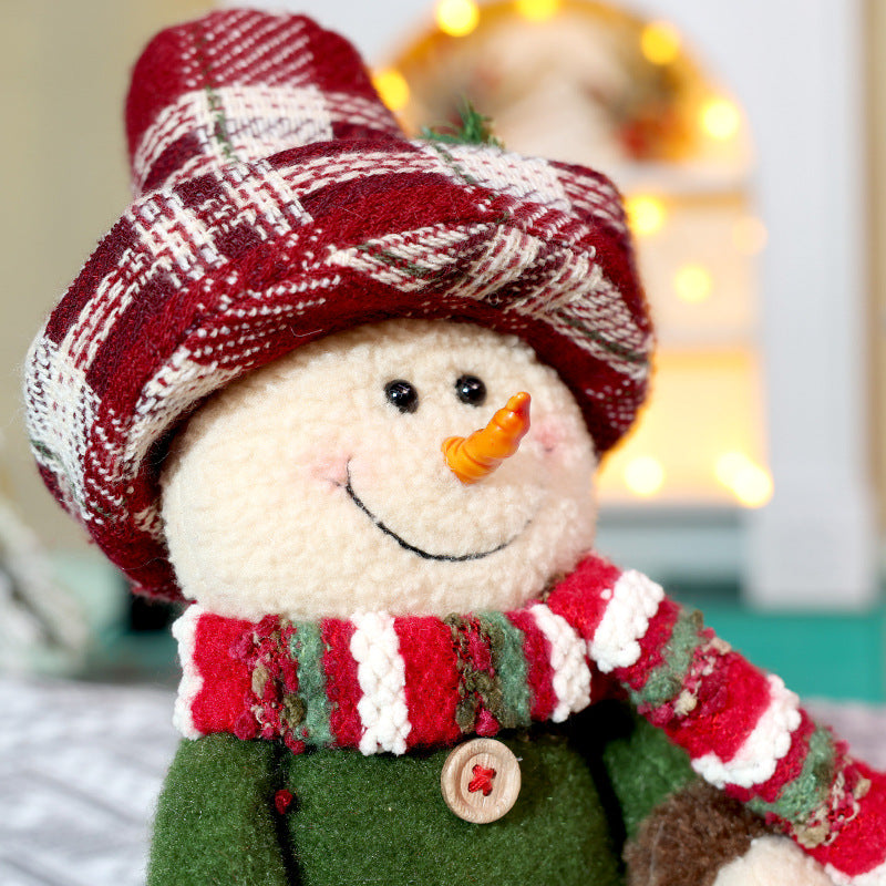 Christmas Countdown Calendar Decorations Retro Plaid Santa Snowman Doll Window Ornaments Xmas Gifts