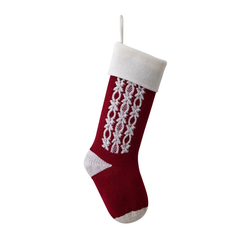 Retro Applique Christmas Stocking Knitted Gift Bag Xmas Tree Pendant Fireplace Hanging Ornament Candy Bag Holiday Home Decor