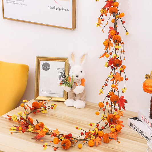 Thanksgiving Decorations Artificial Flower 180cm 5.9ft Halloween Pumpkin Maple Rattan Ornaments Garland Harvest Festival Decoration Holiday Party Decoration Home Decor Door Hanging