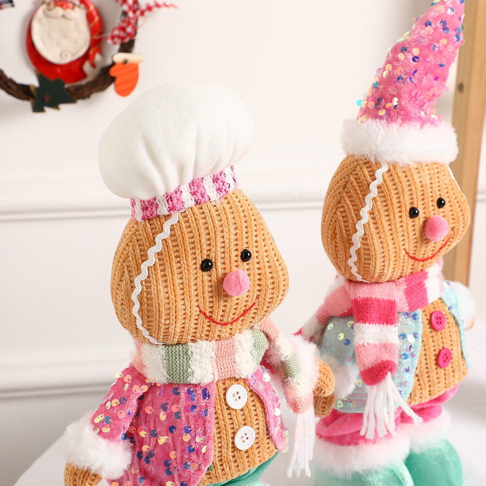 Christmas Decorations Pink Gingerman Doll Ornaments Cute Cartoon Standing Gingerbread Man Gifts Holiday Home Decor Party Window Decoration Toy