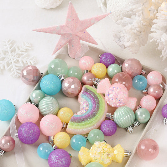 Christmas Decorations 40PCS Christmas Balls Candy Color Painted Baubles Romantic Pink Glitter Hanging Ornaments for Small Xmas Tree Wedding Birthday Party Holiday Decoration Home Decor