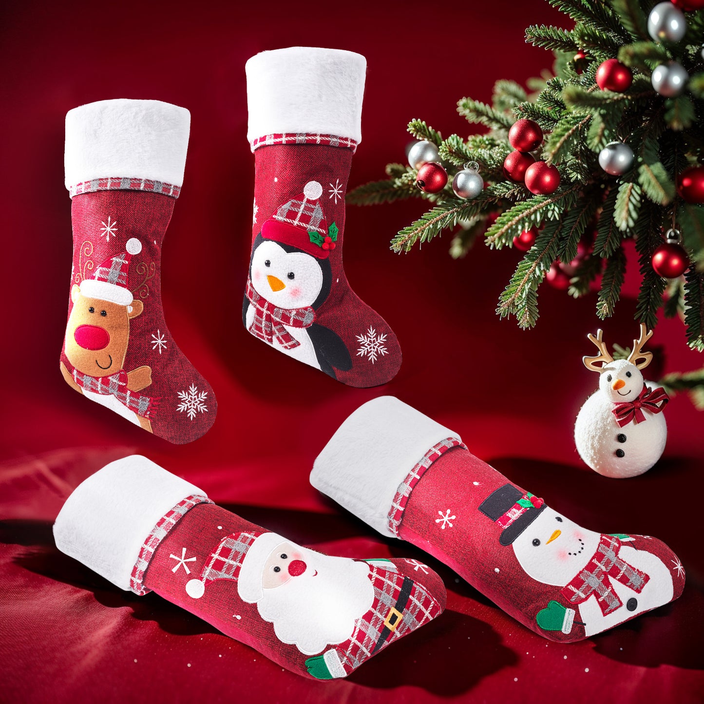 Embroider Christmas Stocking Xmas Tree Fireplace Hanging Ornaments Large Gift Bag Wreath Door Decorations