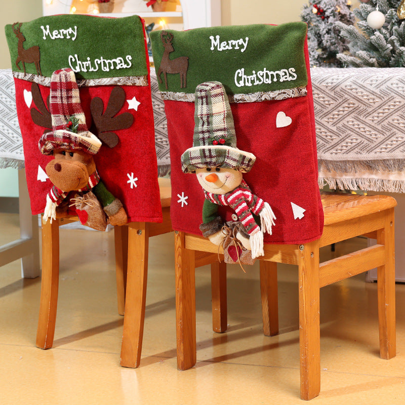 Christmas Decoration Retro Plaid Santa Chair Cover Snowman Doll Seat Cover Ornaments Holiday Hotel Home Decr