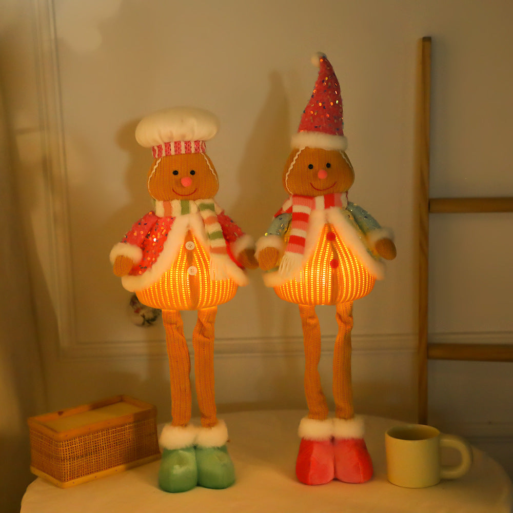 Cute Pink Gingerbread Man Doll Christmas Decorations LED Telescope Puppet Ornaments Removable Standing Gingerman Gifts