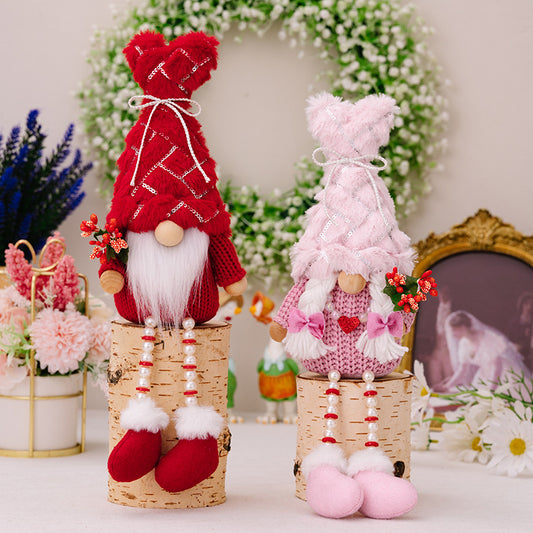 Valentine‘s Day Decorations Sequin Plush Gnome Pearl Longlegs Doll Ornaments Couple Gift