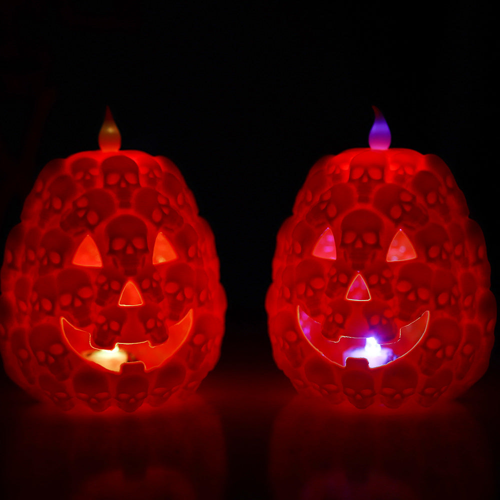 Halloween Decorations LED Pumpkin Light Skull Decorative Night Lamp Pumpkin Ornaments Party Props Hollow Candle Lamp Home Decor