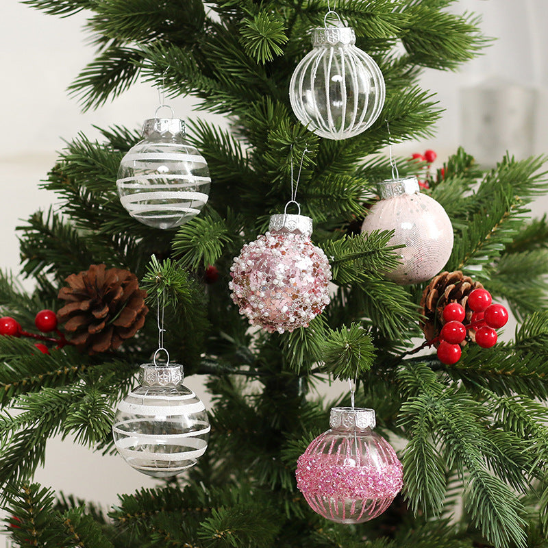 Romantic Pink Christmas Balls Ornaments Christmas Tree Accessories Pendants Glitter Baubles Wedding Party Home Decor Birthday Wall Hangings 25PCS